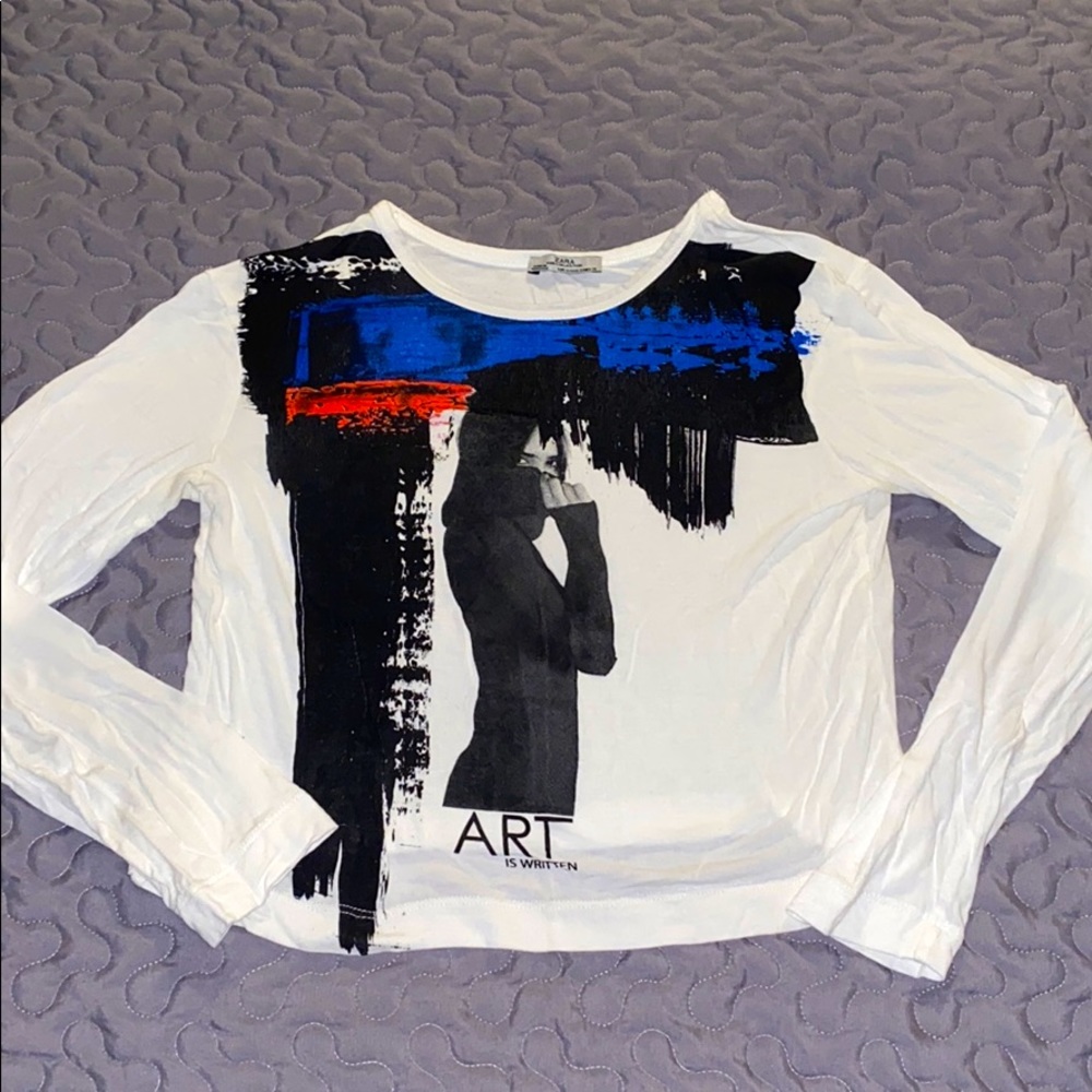 ZARA W&B Collection Crop Top with graphic print
